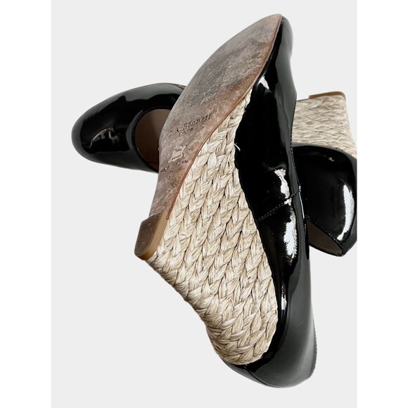 L.K. Bennett Maddox 4” Wedge Heels Black Patten Leather Jute Trim Heels Duchess - Picture 6 of 8
